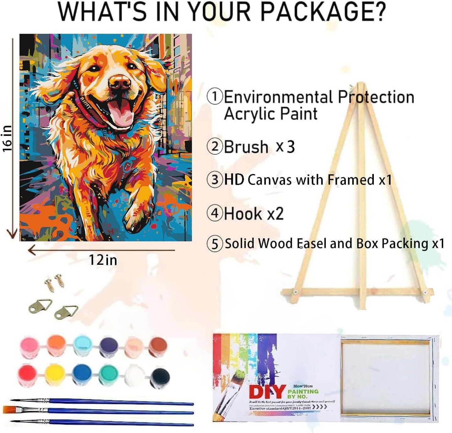 Dog Paint by Numbers for Adults with Framed Canvas-with Wooden Easel, Paint by Number on Canvas, DIY Acrylic Oil Painting Kits with Brushes Nice Gift Box for Home Wall