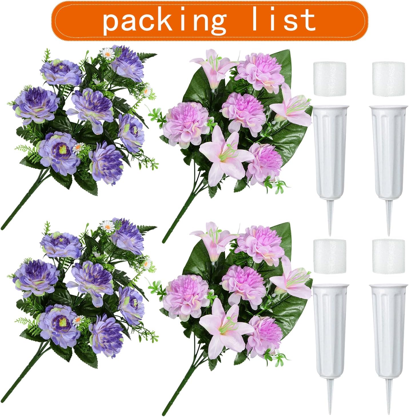 Artificial Grave Memorial Flowers with Vase for Cemetery Graveyard Decoration