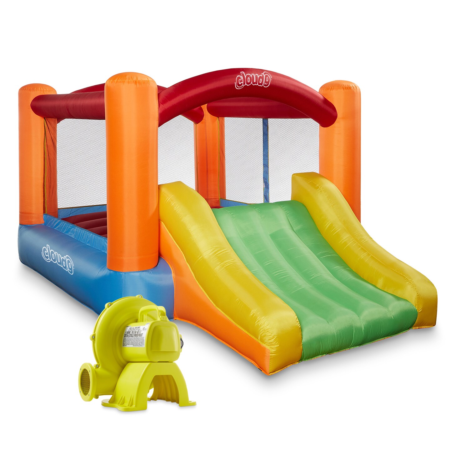 Cloud 9 Inflatable Bounce House and Blower, Bouncer for Kids with Fun Slide, Includes Stakes and Repair Patches