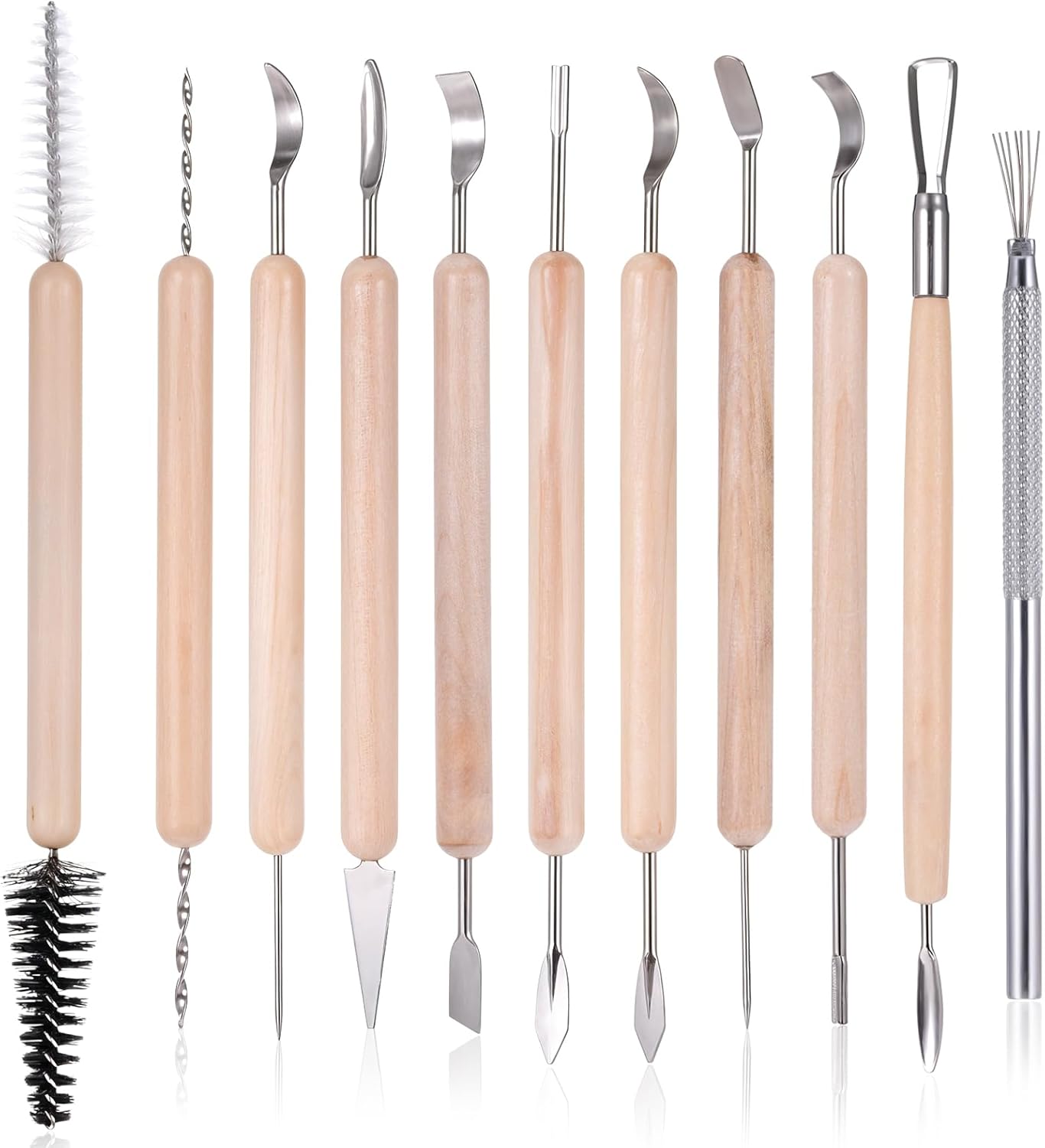 11PCS Clay Tools Wooden Pottery Sculpting Tools Polymer Clay Tools Double-Head Ceramic Modeling Tool