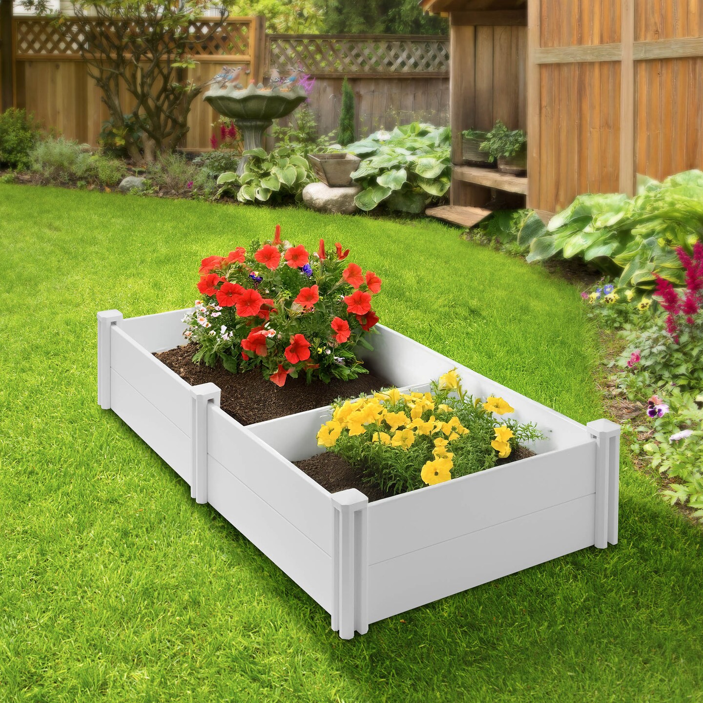 Casafield White Vinyl Raised Garden Bed, Outdoor Above Ground Garden Planter Box for Flowers, Vegetables, and Gardening
