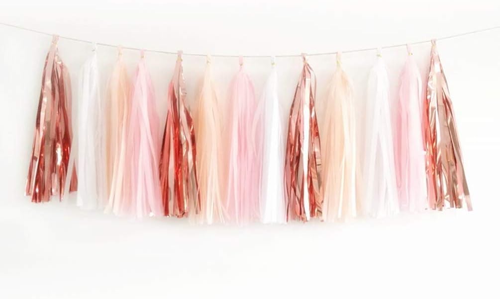 20PCS Shiny Tassel Garland Tissue Paper Tassel Banner,Table Decor,Tassels Party Decor Supplies - Rose Gold,Peach Color,Light Pink,White