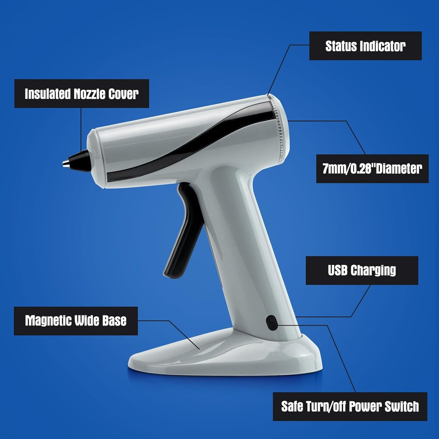 Cordless Hot Glue Gun Kit, Rechargeable Fast Preheating Mini Hot Glue Gun Kit with 30 Premium Glue Sticks for School Crafts DIY Arts Quick Home Repairs, Grey - 20W