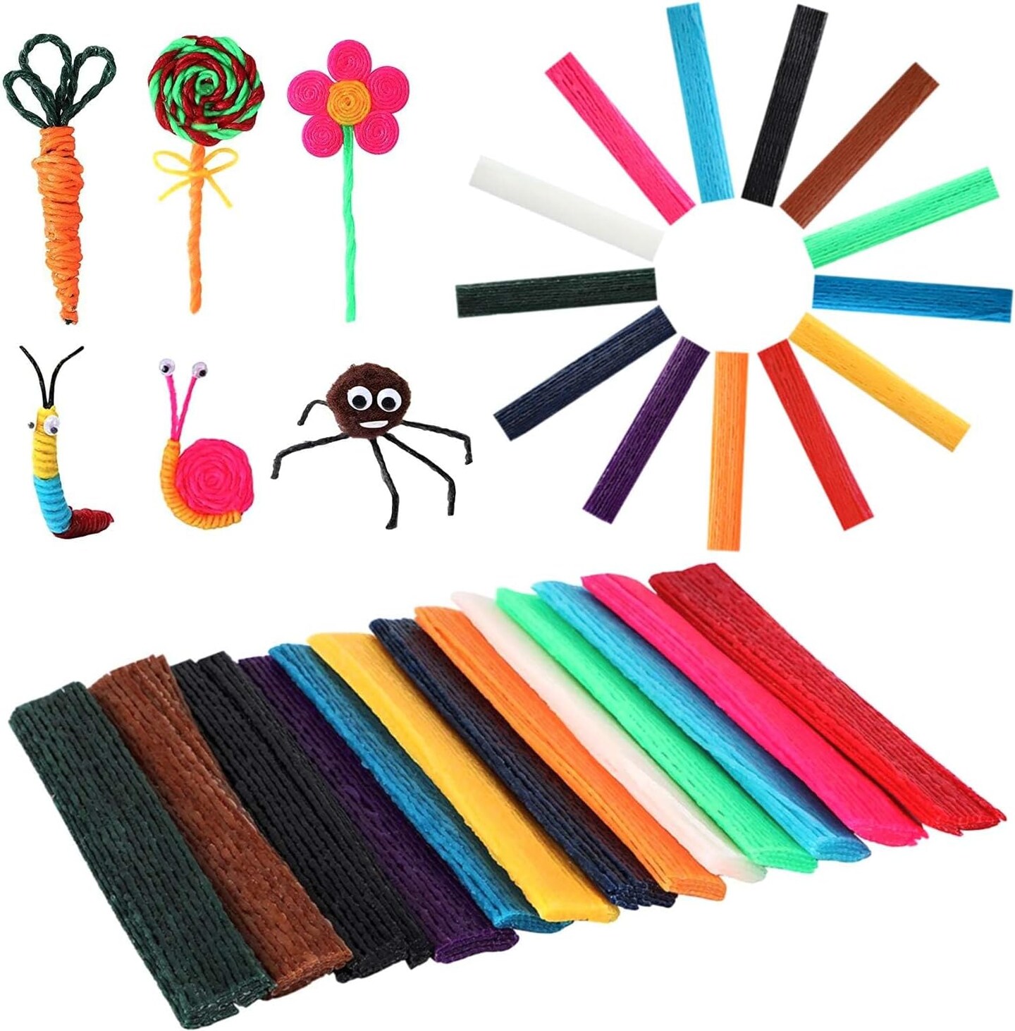1000 Wax Craft Sticks – Bendable Sticky Yarn Sticks in 13 Colors with Storage Bag for Kids’ DIY Art