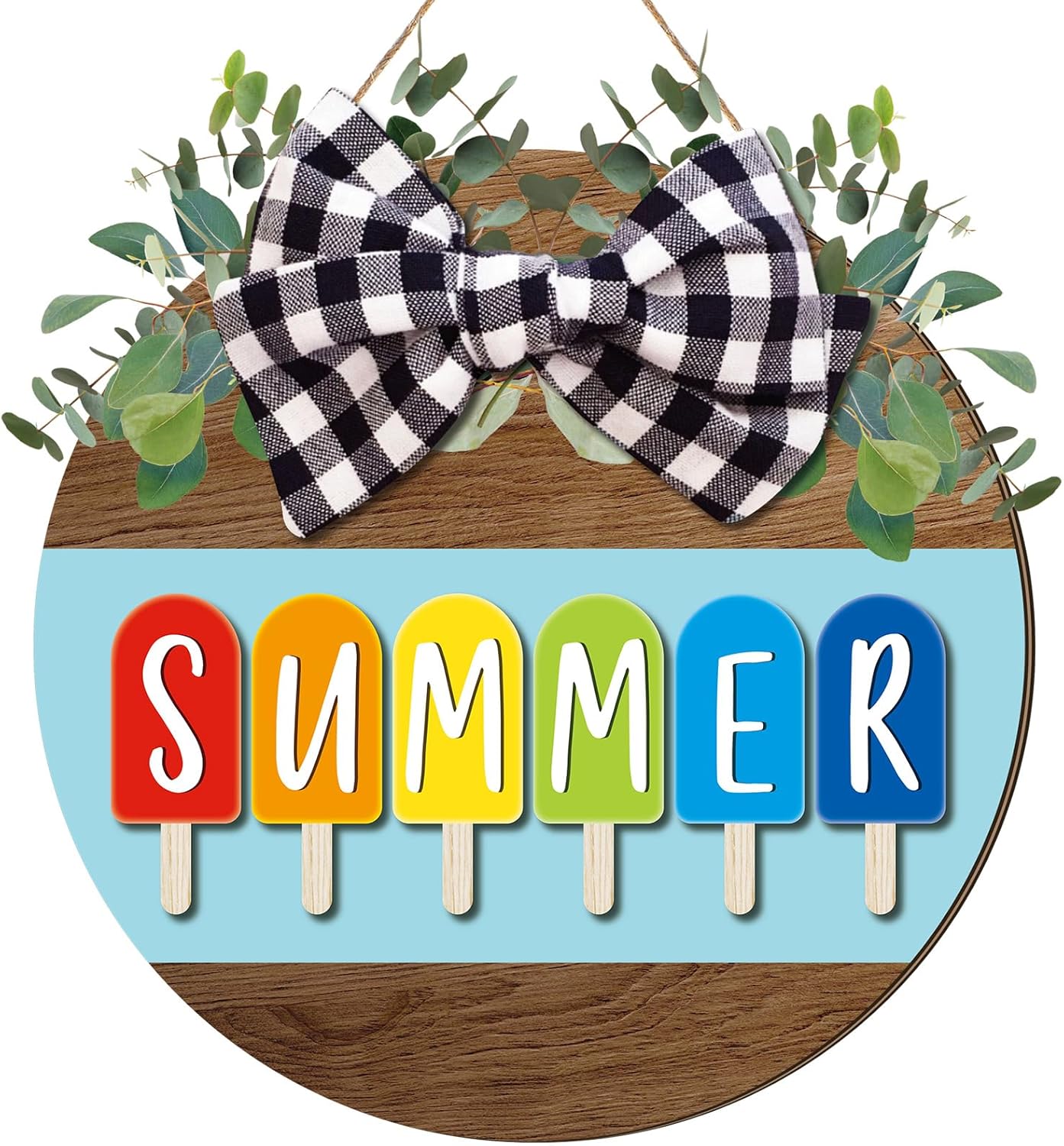 12 x 12 Inch Hello Summer Door Sign Ice Cream Welcome Summer Wreath Decor Beach Hanging Door Hanger Farmhouse Decorations for Wall Front Porch Decor(Ice Lolly)