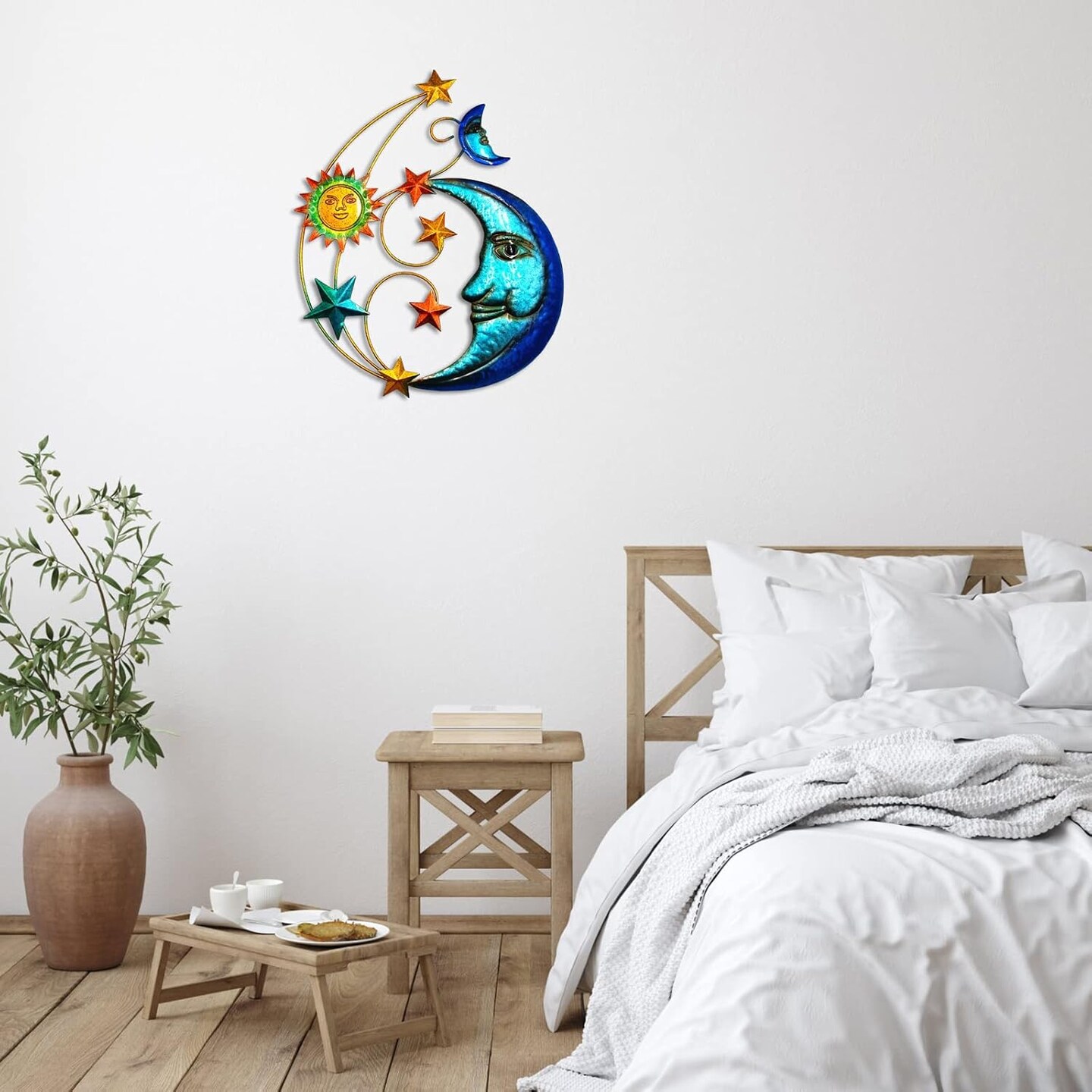 Summer Metal Sun Outdoor Wall Art Decor, Large Size 17'' Sun Face Metal Wall Sculpture with Moon & Stars for Home Wall Decoration Living Room, Bedroom, Outside Decor for Yard, Patio, Garden Fence Deck Pool