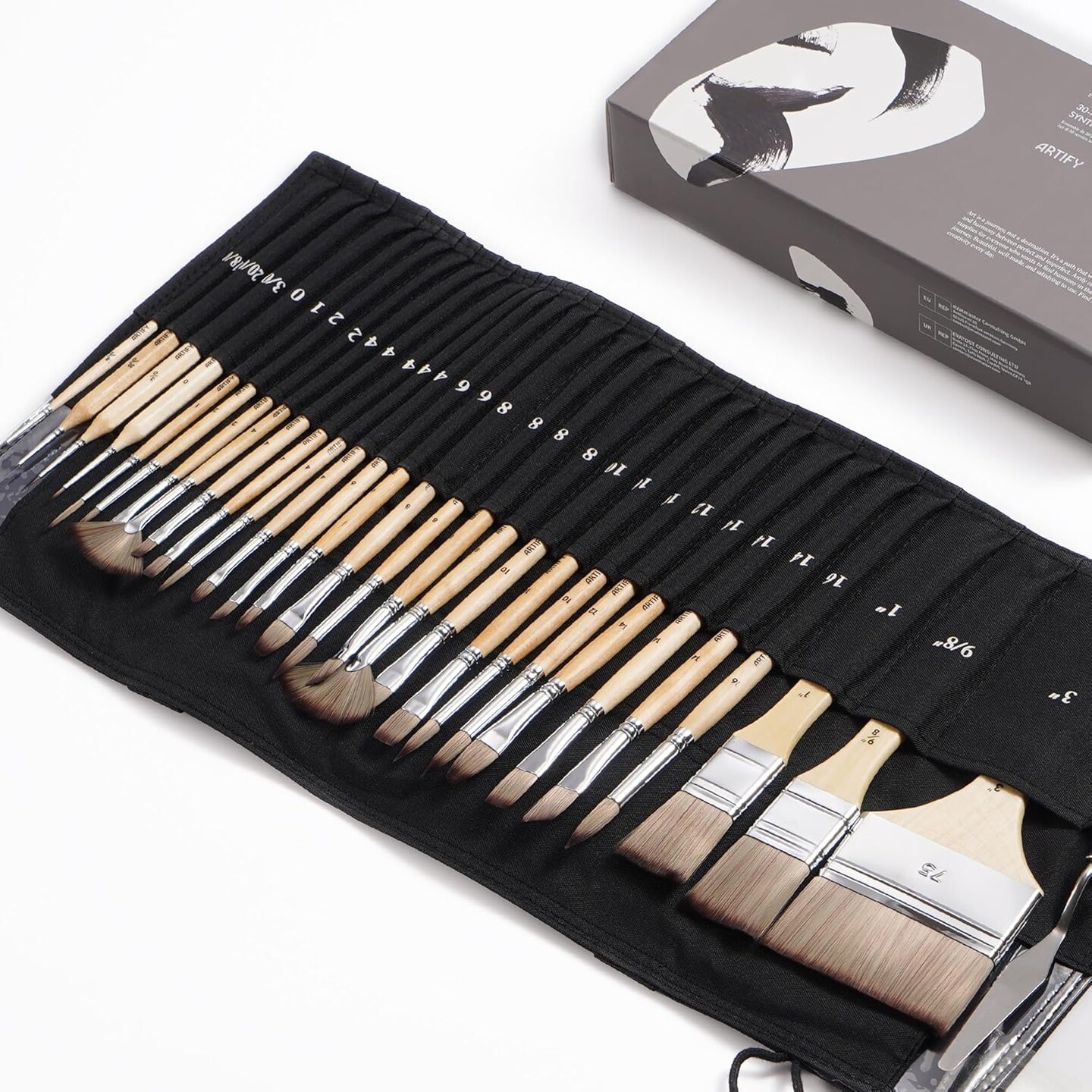 ARTIFY 30-Piece Expert Paint Brush Set, Upgraded Version, Complete Range of Sizes, Enhanced Synthetic Brushes with Canvas Roll and Palette Knife for Acrylic, Oil, Watercolor, and Gouache