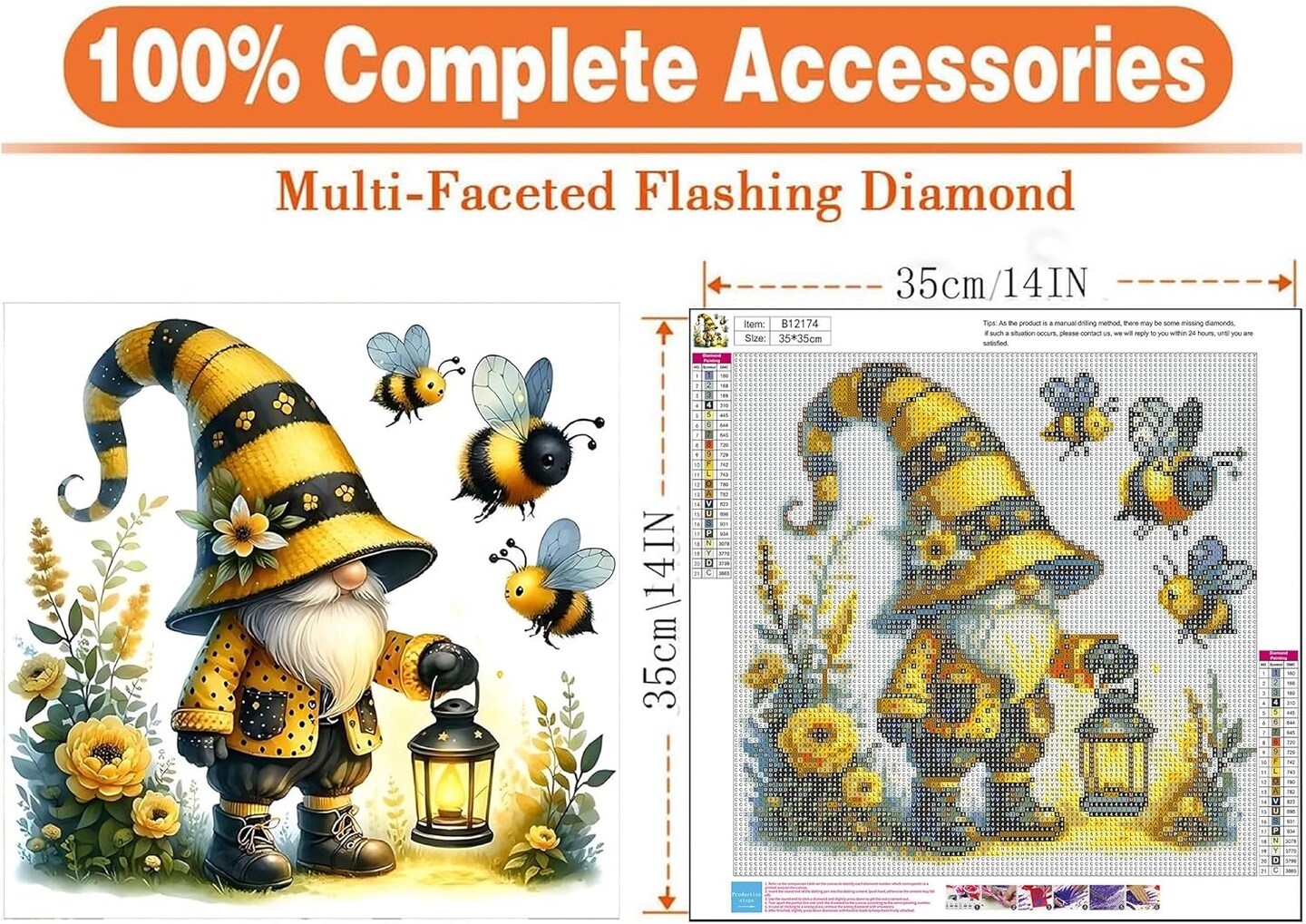 5D Gnome Diamond Art Kits for Adults, Full Drill Gnomes with Flower Bee Diamond Painting Kits