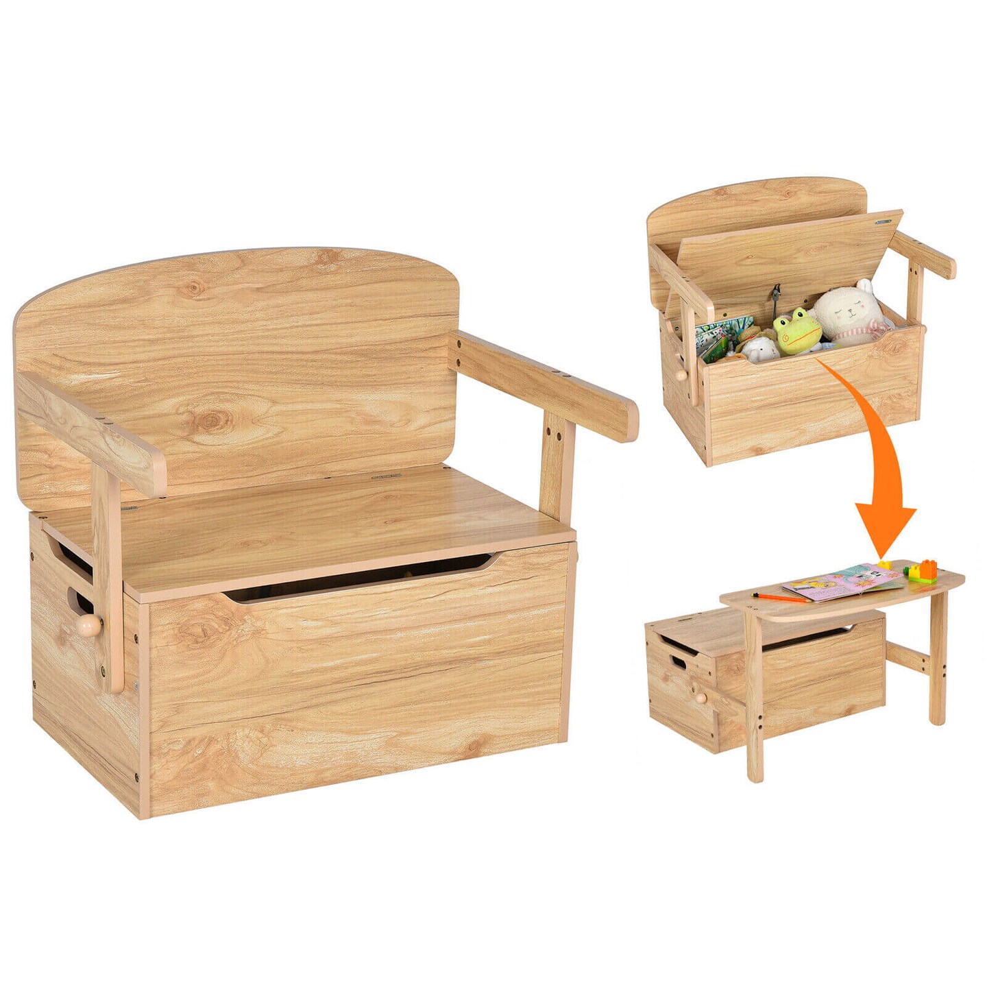 MDF 3-in-1 Kids Chair Desk Set with Storage Toy Box