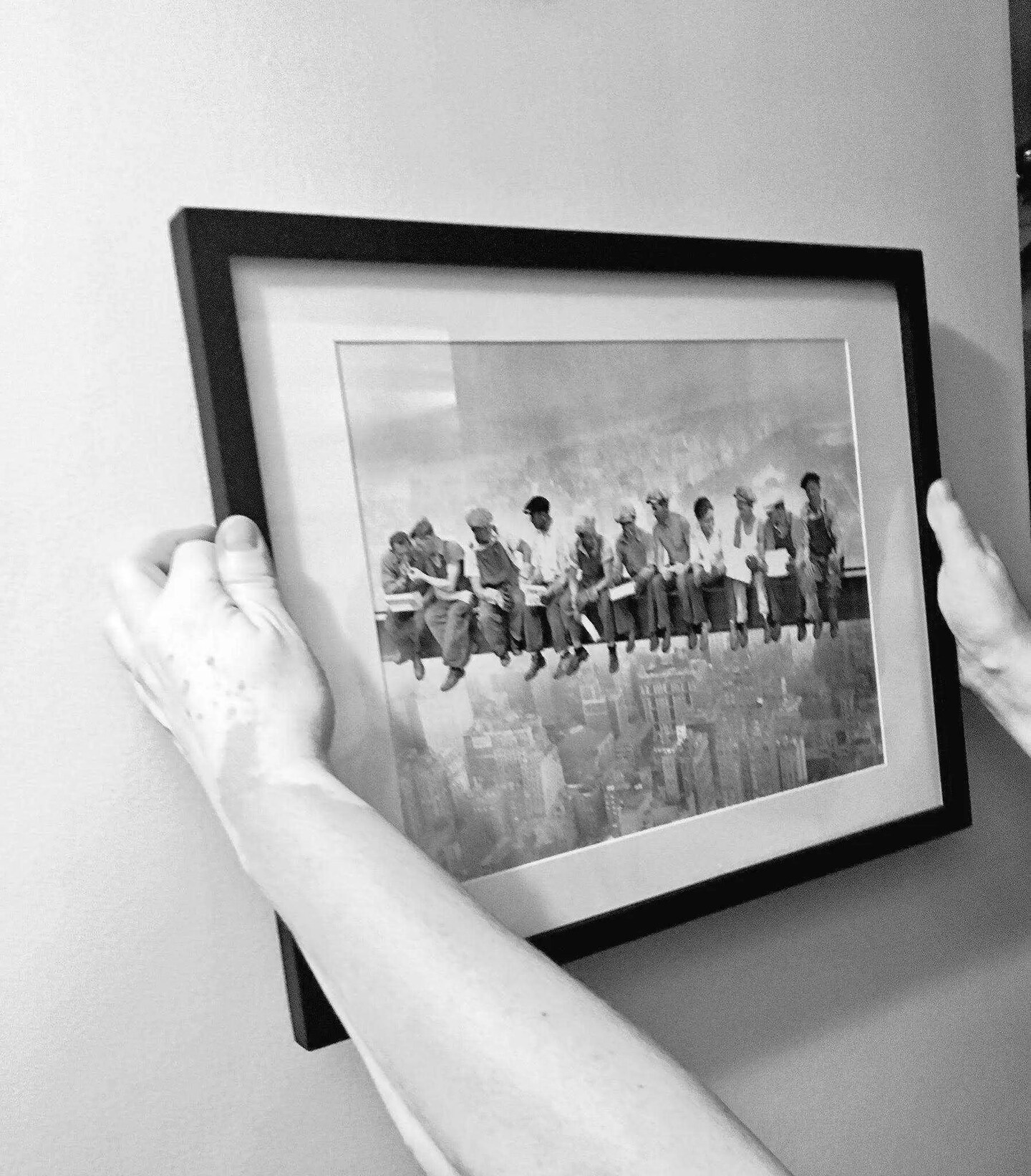 English bulldog framed art Black and white NYC skyline