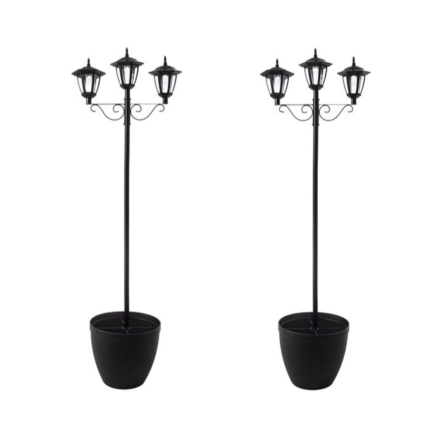 Set of 2 74"H Solar Three Head Street Light with a Round Planter Pot