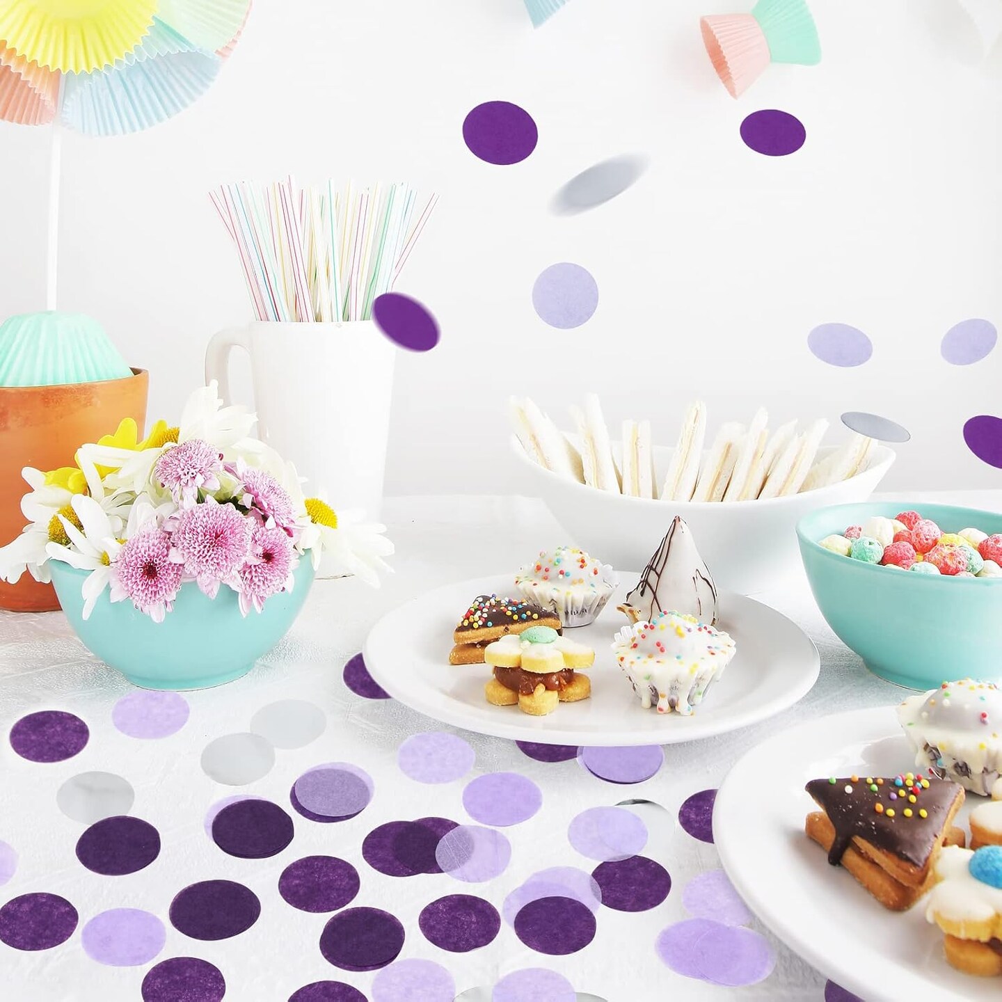 5,000 Pcs Purple & Silver Tissue Paper Confetti - 1-Inch Round Table Dots - 1.76oz Bulk Confetti for Weddings, Birthdays, Graduations, and DIY Balloon Stuffing