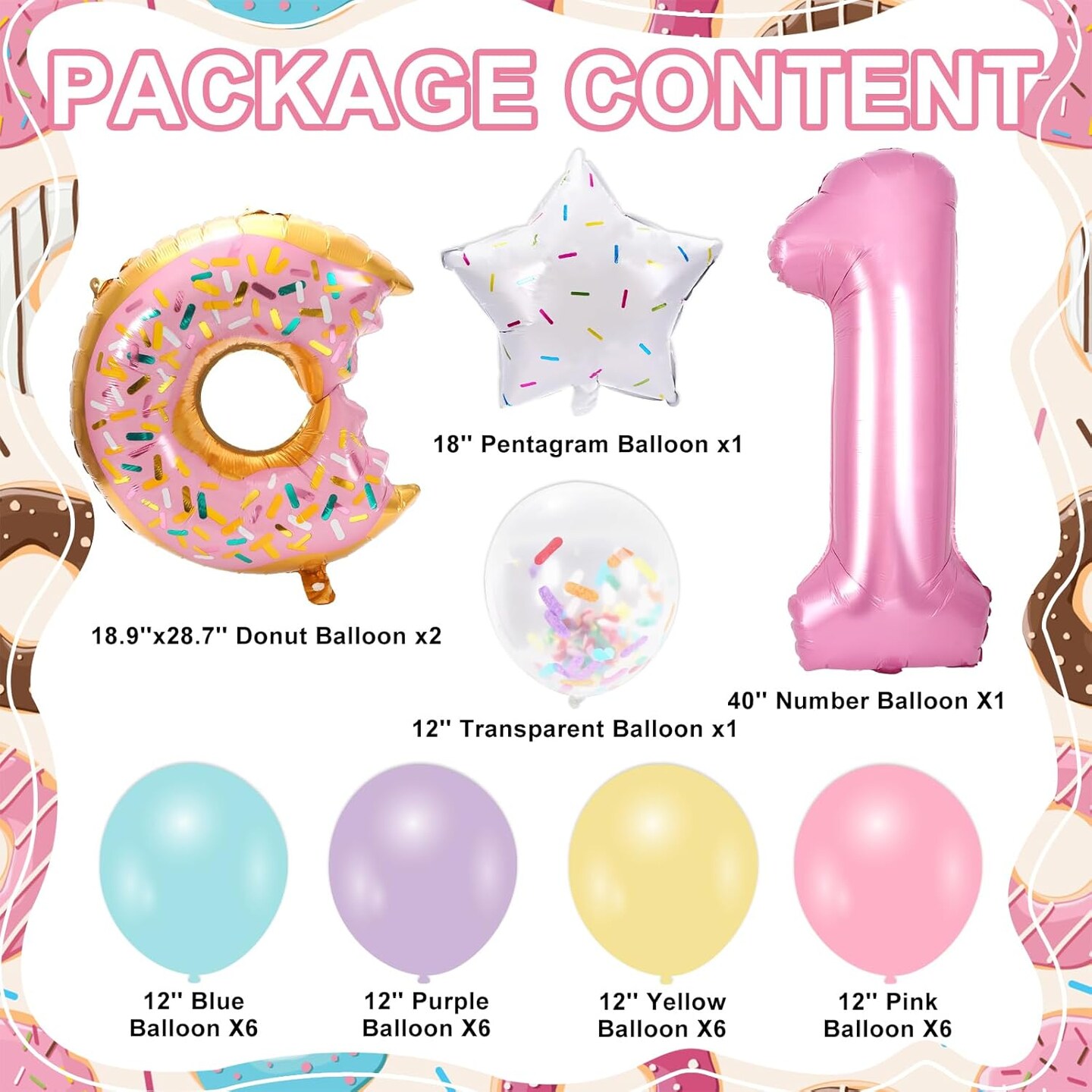 29Pcs Donut First Birthday Party Decorations Colorful Donut Balloons Confetti Star Balloons Number 1 Balloon for Sweet One Donut Birthday Decoration Supplies