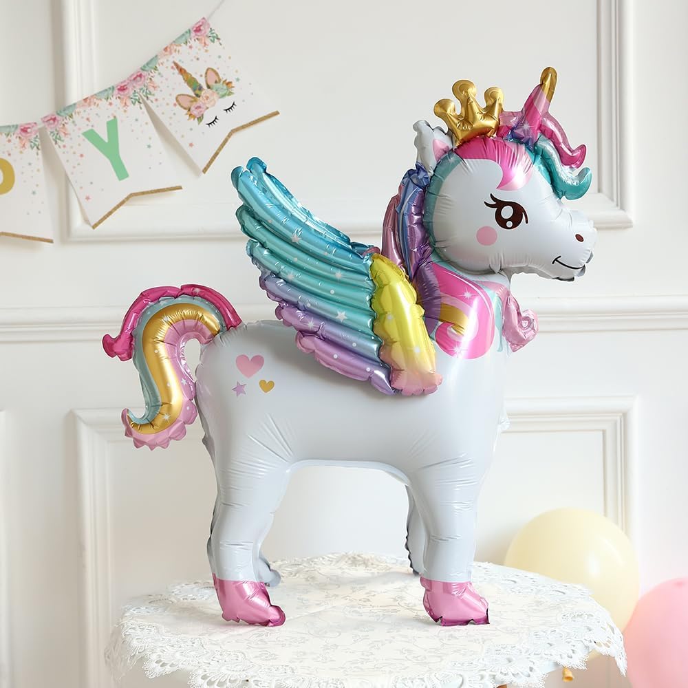 5Pcs Self Standing Unicorn with Crown Balloons 3D Rainbow Balloon Pink Star Foil Balloons for Unicorn Party Girls Birthday Party Baby Shower Decorations (crown)