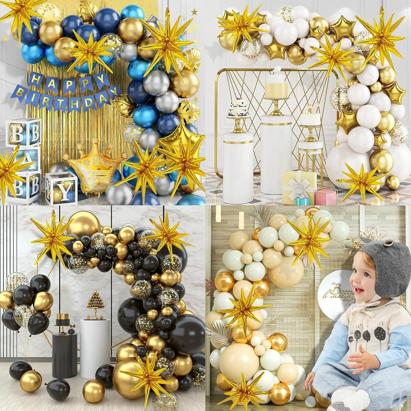 9 Pcs Gold Star Foil Balloons, Huge 4D Explosion Star Aluminum Foil Mylar Balloons, 22 inch Gold star Balloon for Birthday
