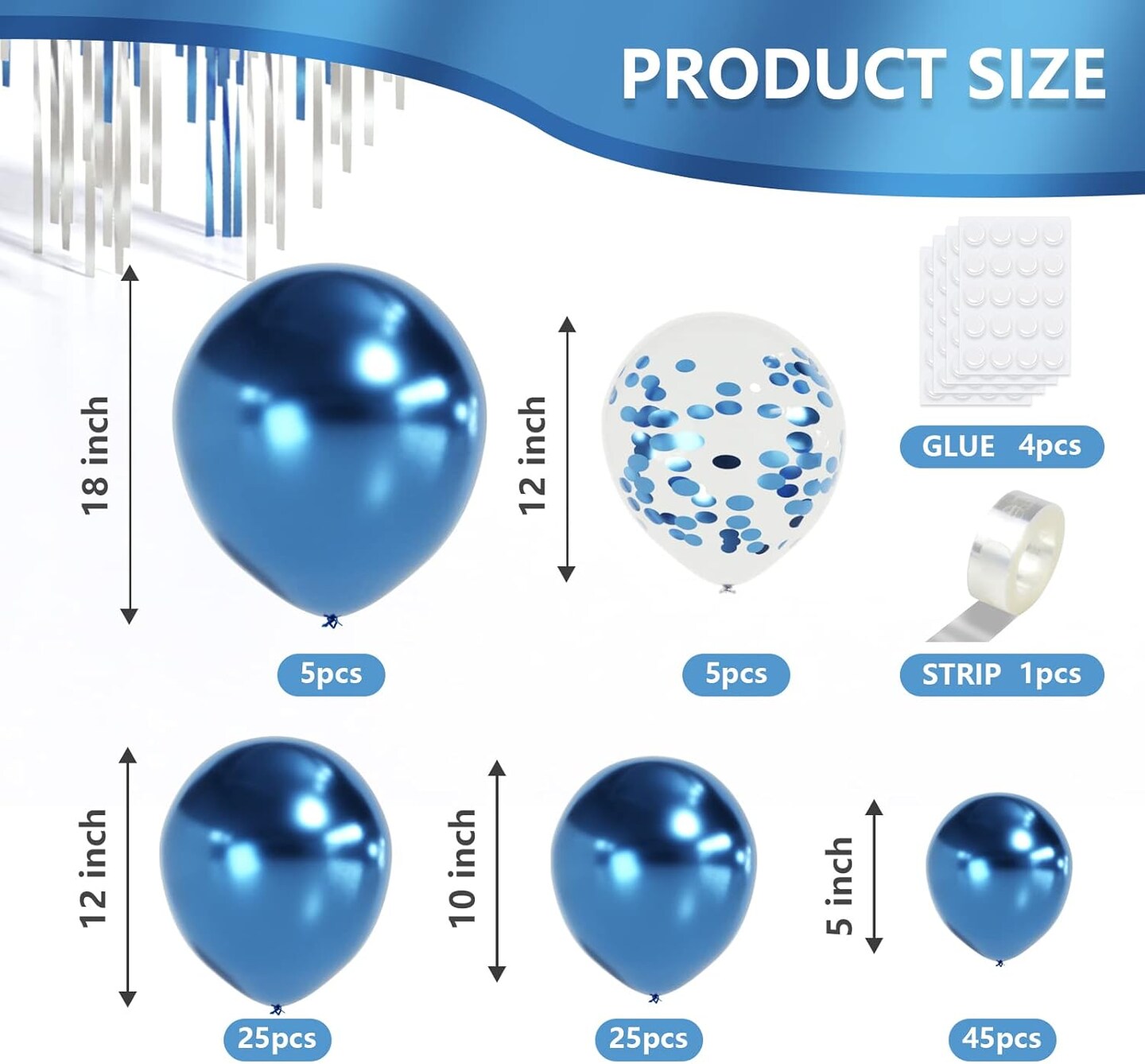 Metallic Blue Balloon Different Sizes 110 Pcs 18 12 10 5 Inch Chrome Balloon Garland Arch Kit Confetti Balloons Blue Latex Party Balloons for Graduation Baby Shower Birthday Wedding Party Decorations