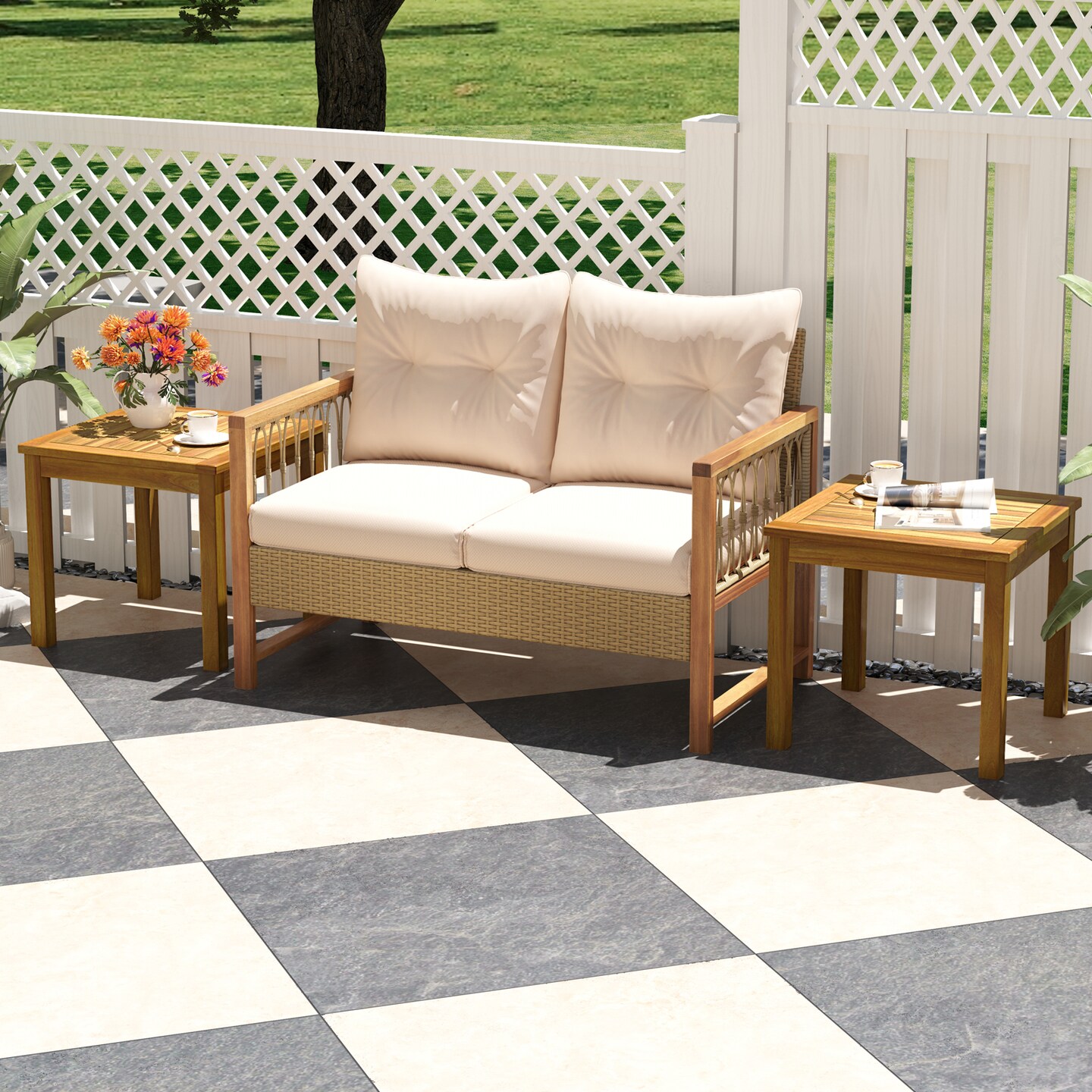 Natural Patio Teak Wood Side Table with Sturdy Frame for Indoor and Outdoor Use