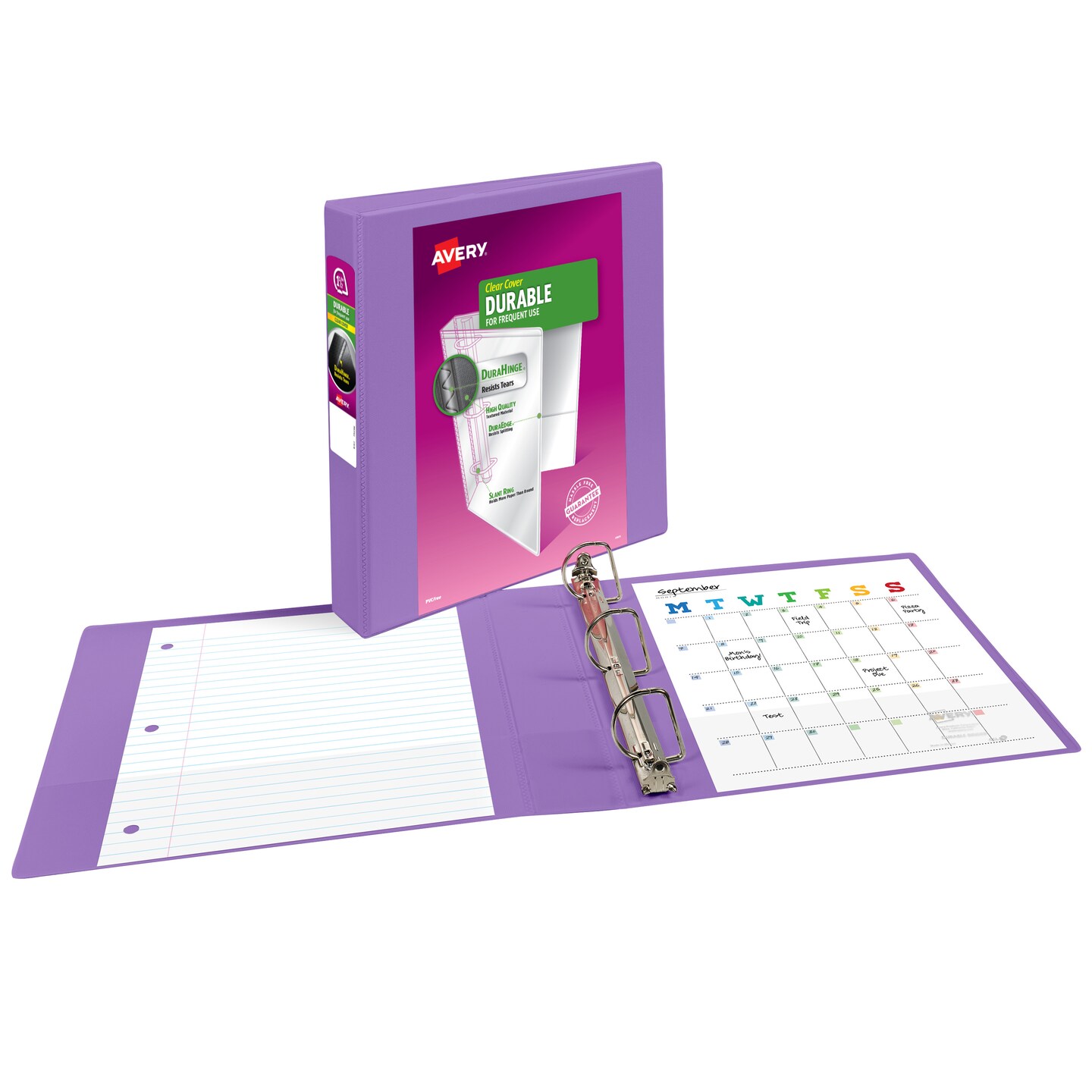 Avery Durable View 3 Ring Binder, 1.5 Inch Slant Rings, Lavender Binder (17084)