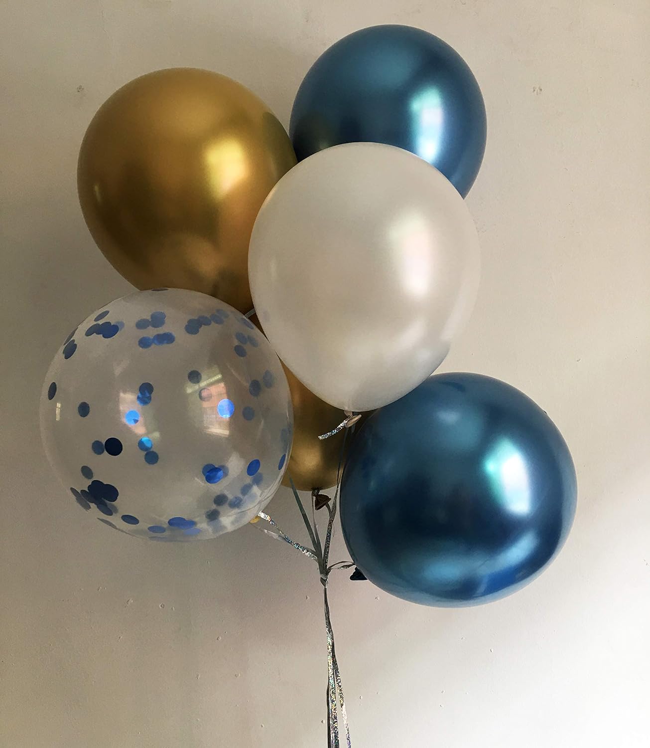 50Pieces Latex Balloons White Gold Blue confetti for Birthday Wedding Engagement Graduation Anniversary Party Decorations and Supplies