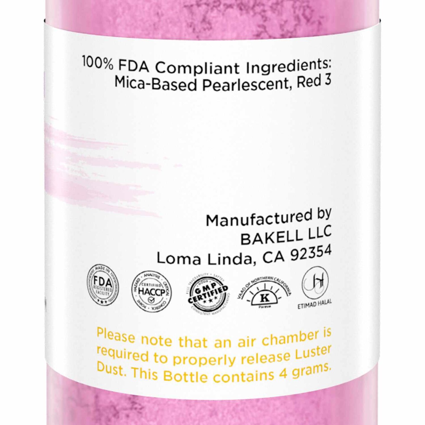 Bakell - Pink Pink Luster Dust (4g, 1x Pump) Edible Vegan Dust &#x26; Paint for Baking, Desserts and Beverages
