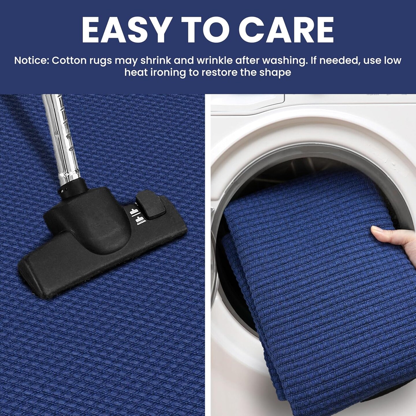 Washable Runner Rug 2&#x27;x5&#x27; Non Slip Runners for Hallways Entryway Runner Indoor, Kitchen Throw Rug Woven Cotton Floor Carpet for Hall Entrance Bedroom, Royal Blue/Navy