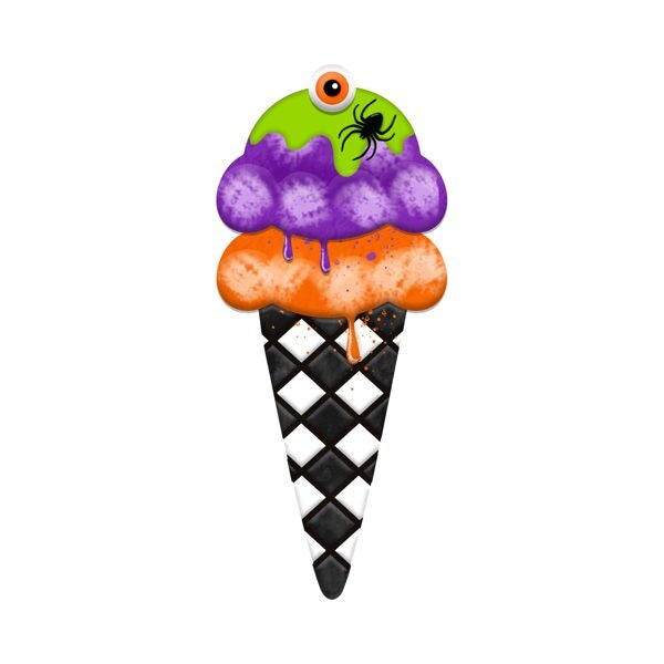 12&#x22; Halloween Ice Cream Cone Metal Sign &#x2013; Cute Spooky Fall Wall or Wreath Decor with Eyeball and Spider Accent-MD1373
