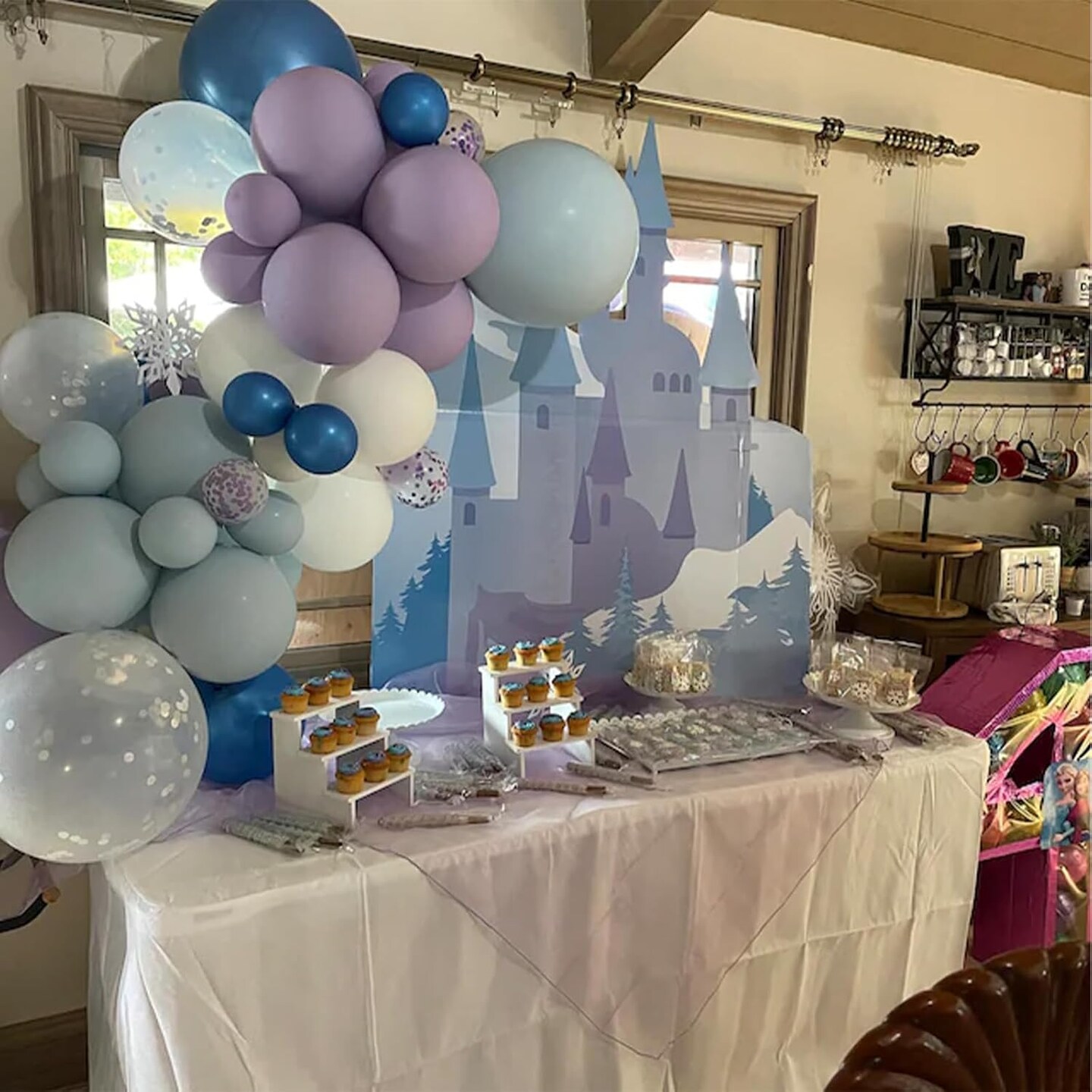 60Pcs Frozen Balloons, Dusty Light Blue Purple Metallic Dark Blue with Snowflake Clear Silver Confetti Latex Balloon for Girls Winter Wonderland Birthday Baby Shower Christmas Frozen Party Decorations