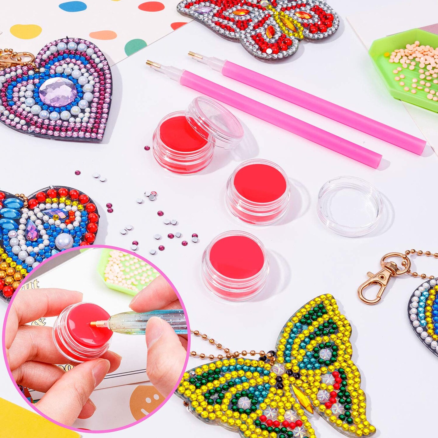 10 Pieces Diamond Art Glue and Wax for Painting Tools, DIY Art Wax Holder Case With Glue Clay and Storage Box for Embroidery Accessories Red