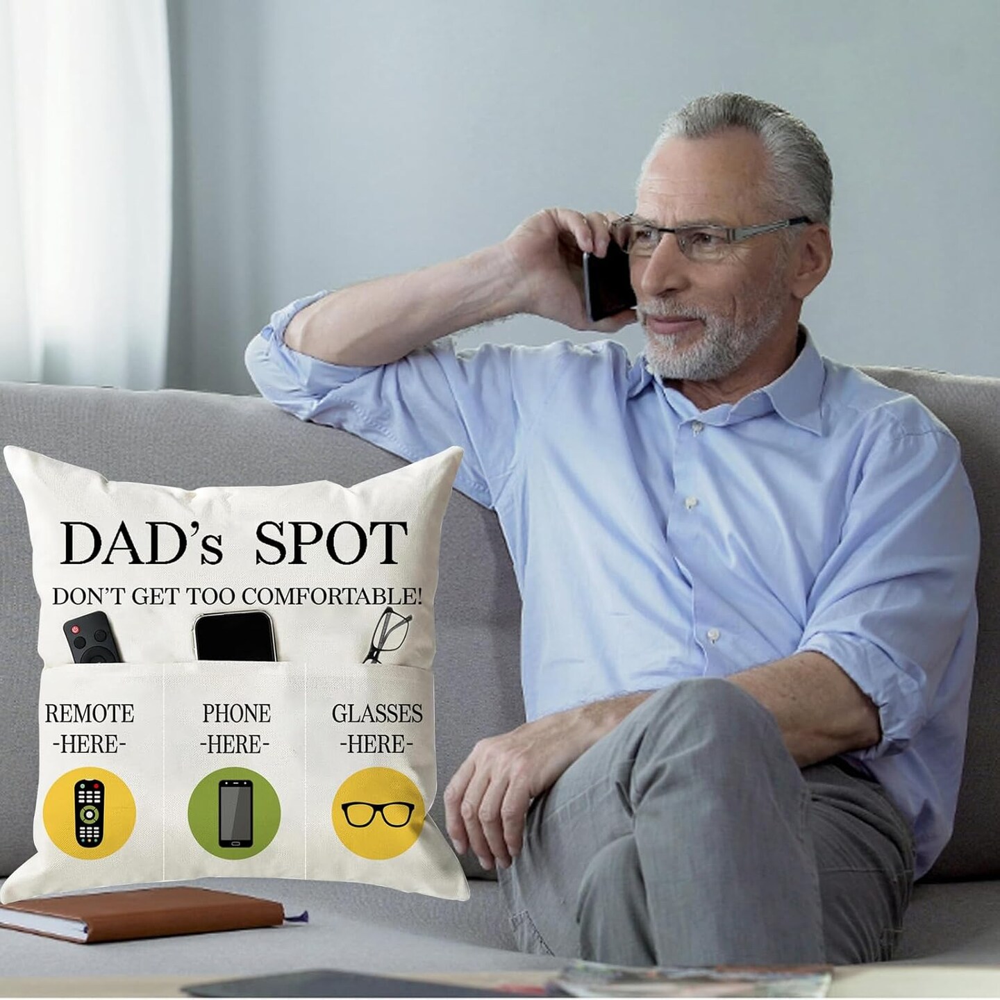 Father&#x27;s Day Throw Pillow Case, Dad&#x27;s Spot Throw Pillow Covers 18 x 18 Inch&#xFF0C;Dad Gifts from Daughter Son&#xFF0C;Birthday Christmas Thanksgiving Day Gifts for Papa Stepdad &#xFF0C;3-Pocket