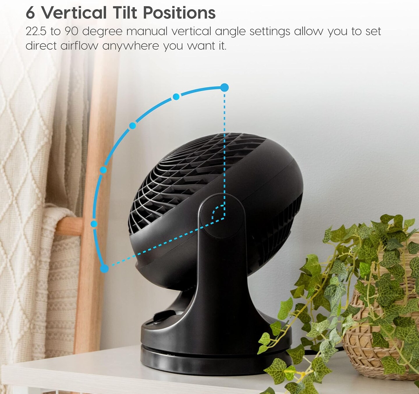 IRIS USA WOOZOO Fan, Small Oscillating Desk Fan, Table Air Circulator, 3 Speeds, 52ft Max Air Distance, 12 Inches, 112&#xB0; Adjustable Tilt, 30 db Low