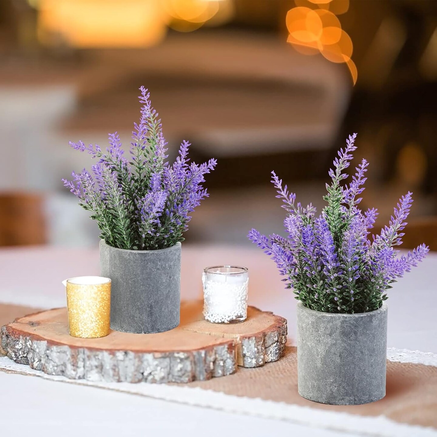 Artificial Summer Lavender Plant in Pots - Faux Lavender Flowers Decor &#x2013; Fake Flowers Purple Decor Summer Plant Potted Bathroom Bedroom Kitchen Farmhouse Home 2 Pack