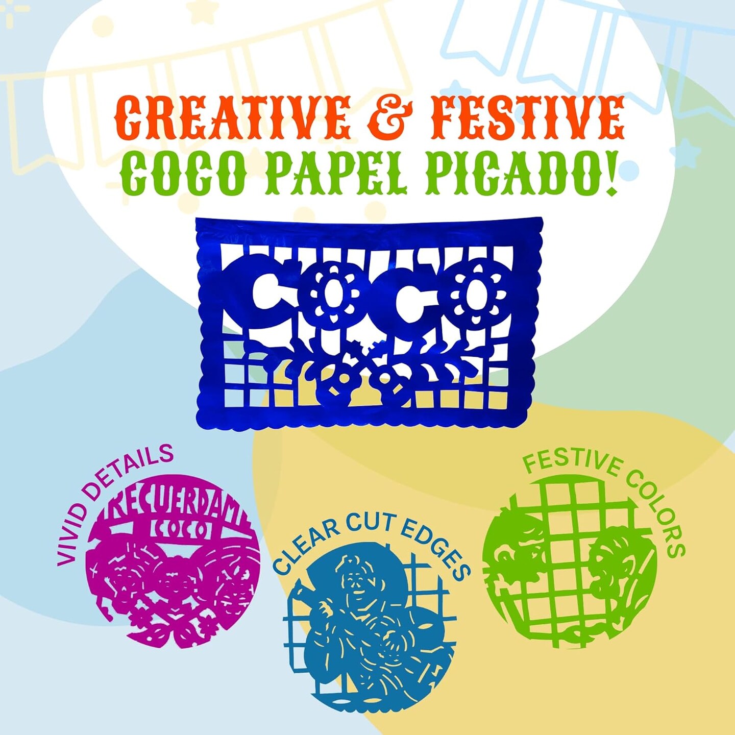 Cinco de Mayo Party Decorations | Coco Mexican Party Banners | Mexican Papel Picado (PAPER) with Disney Coco Characters and Scenes (2x15-ft, 30-ft total)