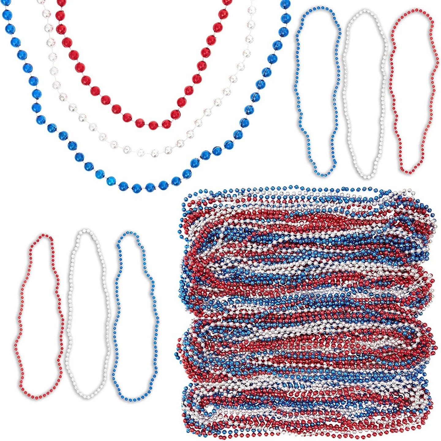 Patriotic Beaded Necklaces for 4th of July, Patriotic Party Favors (72 Pack)