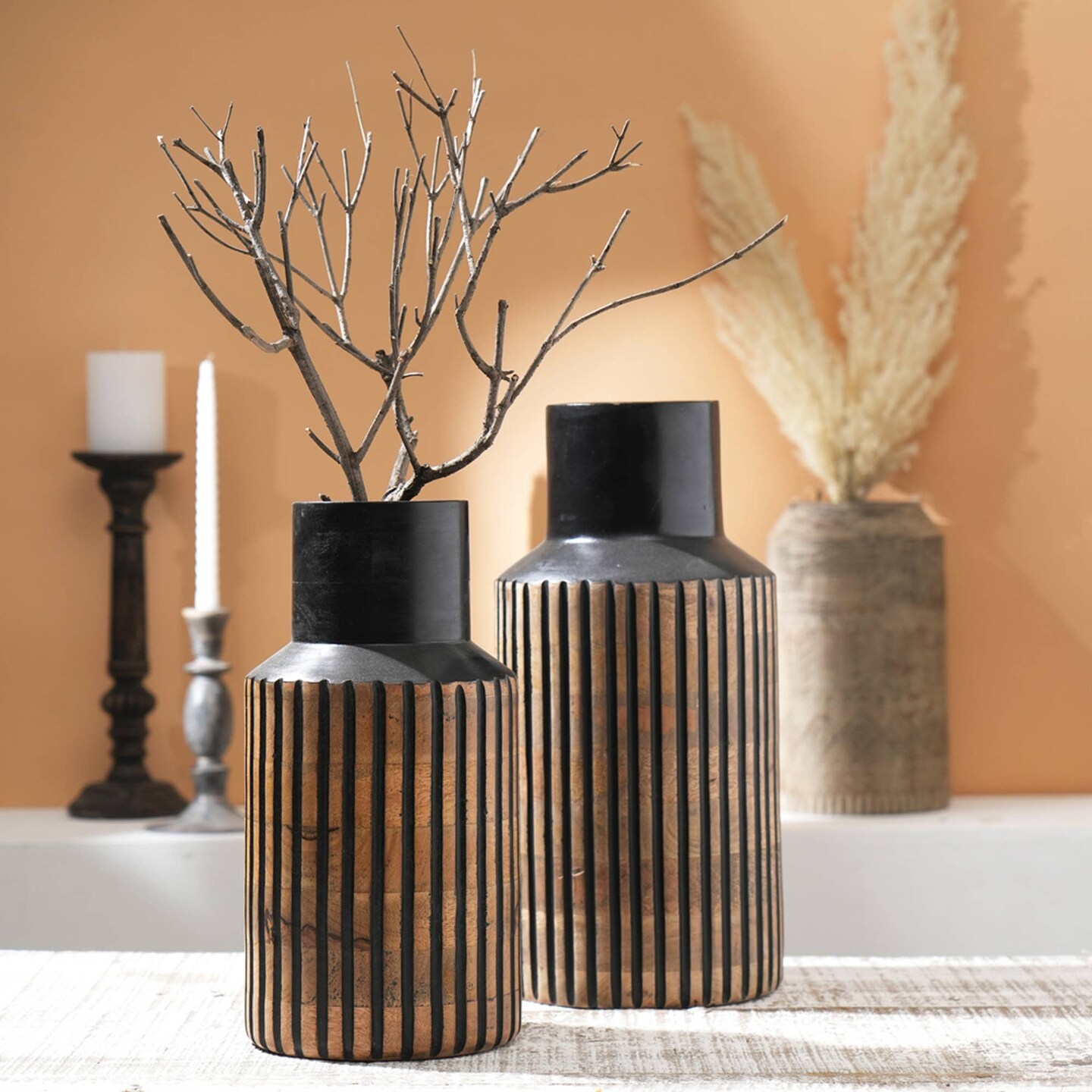 Decorative Handcrafted Wood Vase - 7.5&#x22; x 15.5&#x22;