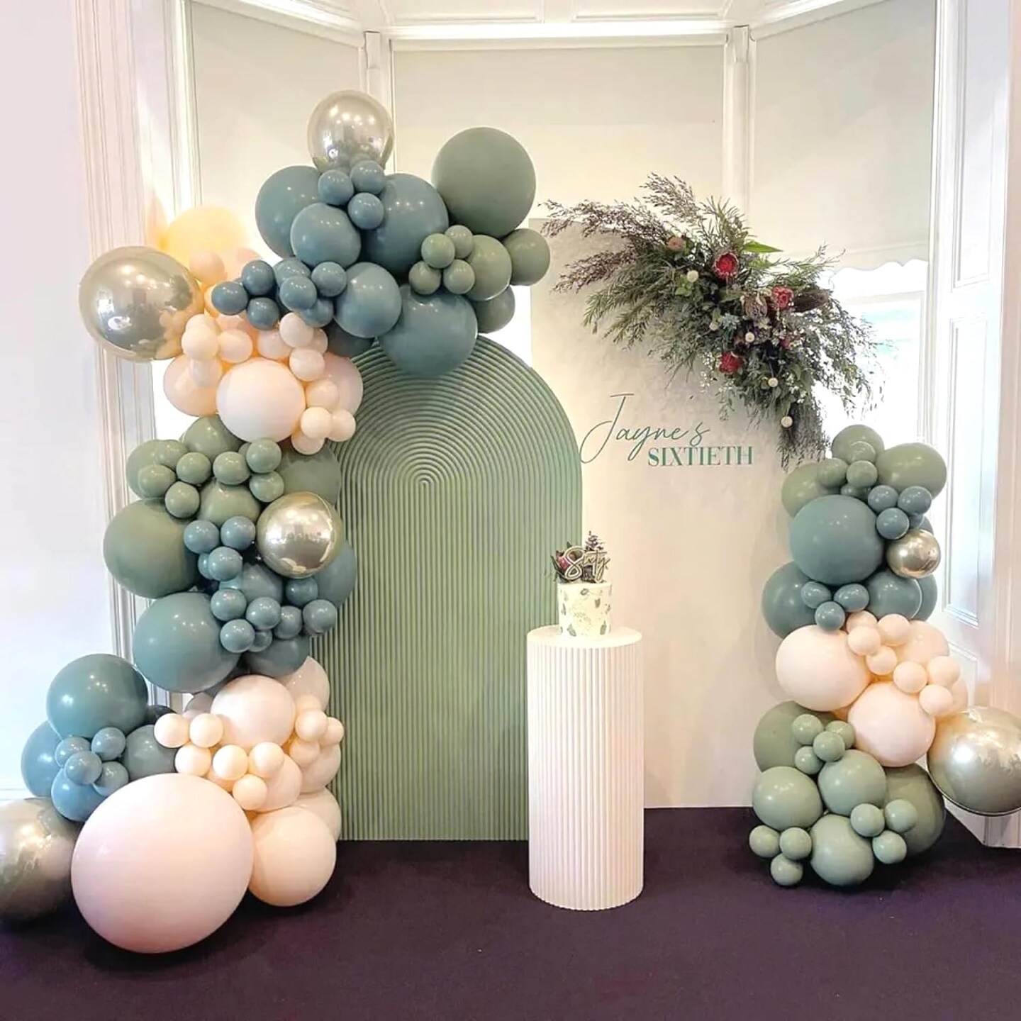 Dusty Sage Green Blue Gold Balloon Garland Kit, 107 PCS Pastel Olive Green Slate Blue Beige Metallic Gold Balloon Arch Kit for Women Men Boho Birthday Wedding Baby Bridal Shower Party Decorations