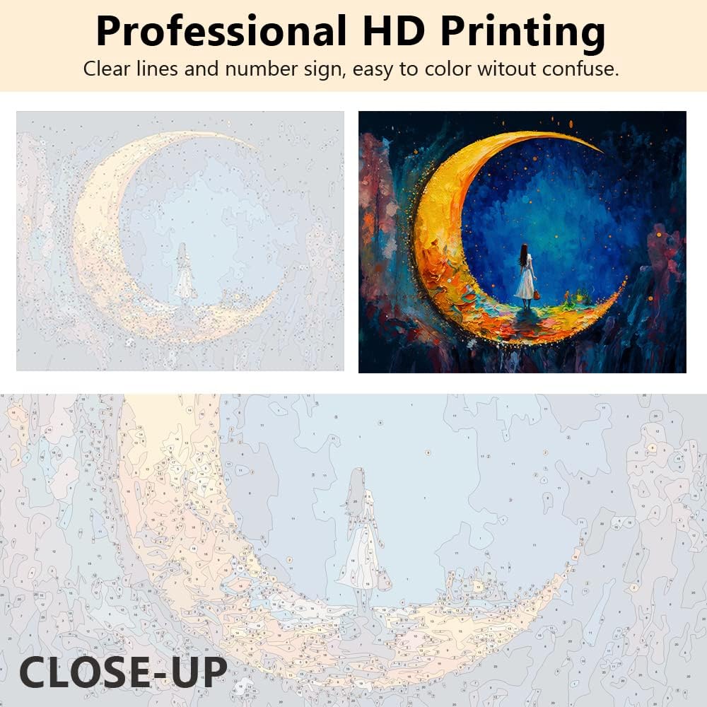 Paint by Number, Moon and Maiden Oil Painting for Adults Kids, Abstract Paint by Number Kits, Acrylic Painting Set for Wall Decoration with Brushes and Pigment, 16x20 Inch