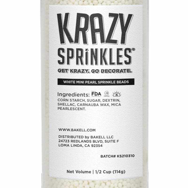 Krazy Sprinkles - White Pearl Mini Bead Edible Sprinkles (1/2 Cup 1x Jar)