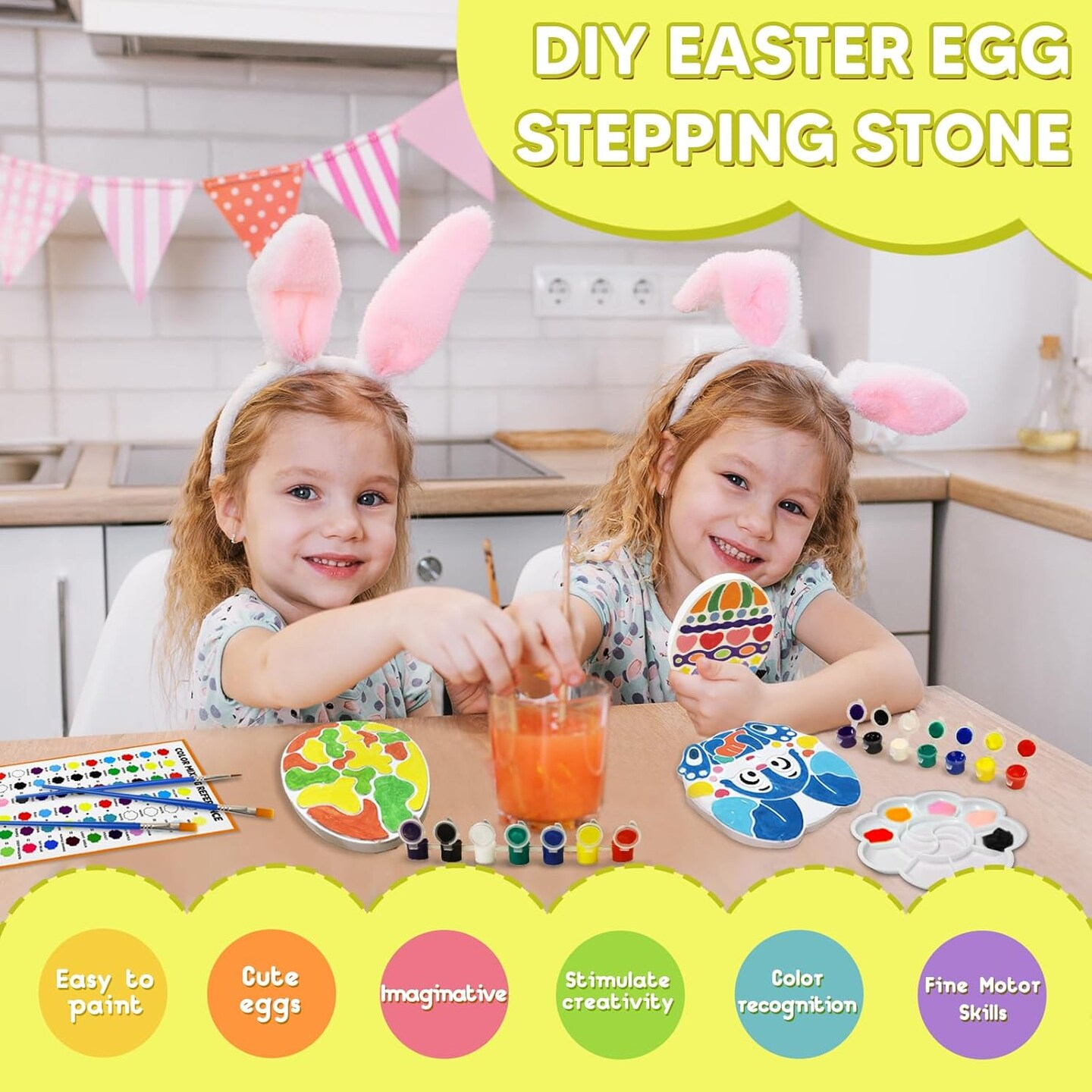 thumbnail image 2 of Easter Stepping Stones Painting Kit For Kids - 5 Garden Stones, Paint & Brushes - Arts & Crafts For Ages 6+ 2 of 9