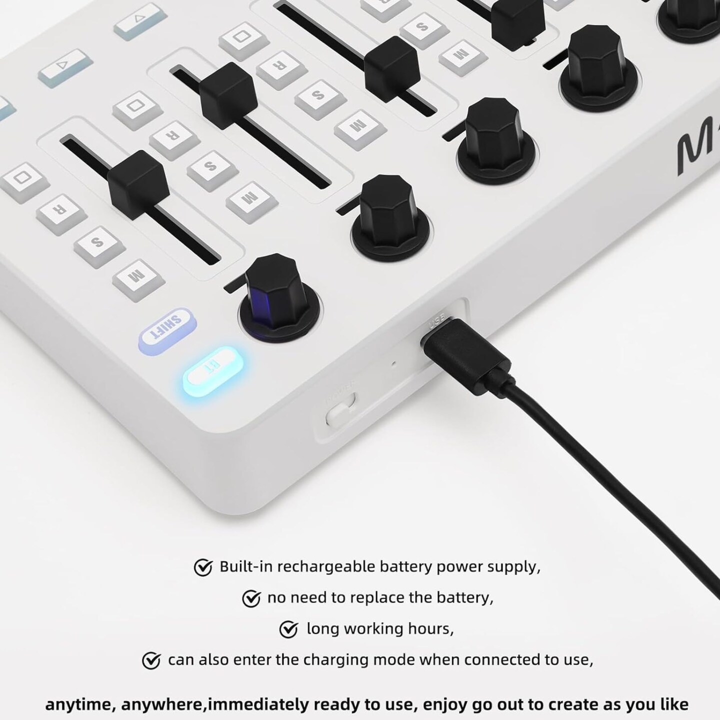 M-WAVE &#x2013; Wireless MIDI Controller &#x2013; Bluetooth USB MIDI Mixer with 8 Knobs, DAW Integration