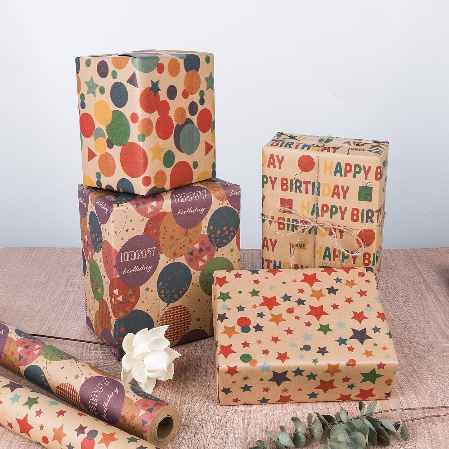 Birthday Wrapping Paper,Gift Wrapping Paper Roll,Kraft Wrapping Paper-17 inch X 32.8 Feet Per roll