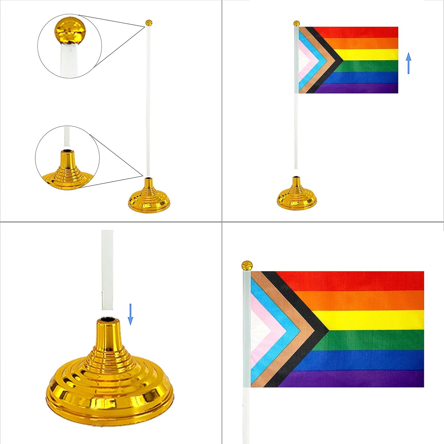 12 Pack Progress Pride Rainbow Desk Flag Small Mini Gay LGBT Table Flags With Stand Base,Rainbow Mardi Gras Festival Events Celebration Decorations