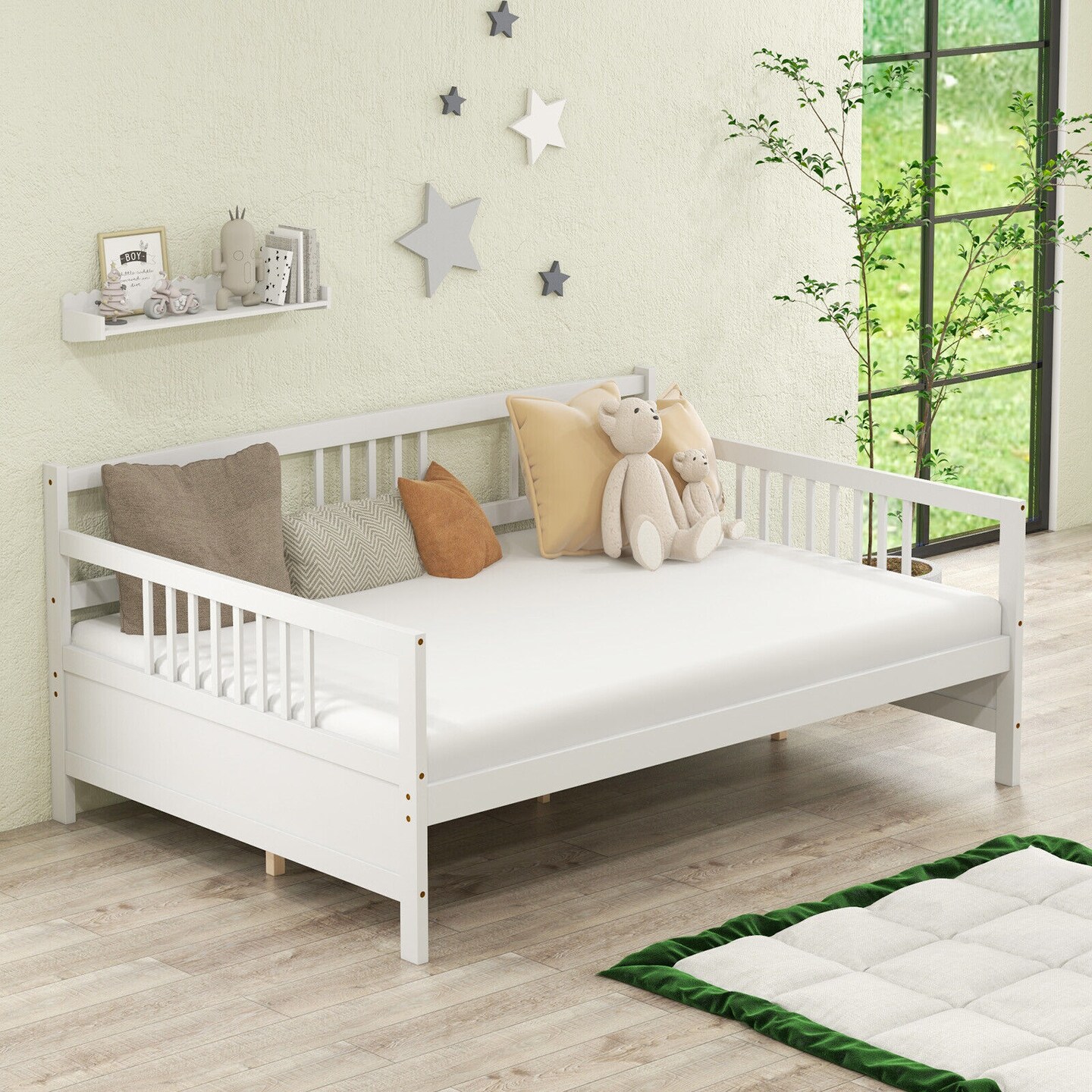Full Size Wood Daybed with Trundle, Stylish, Sturdy and No Box-Spring