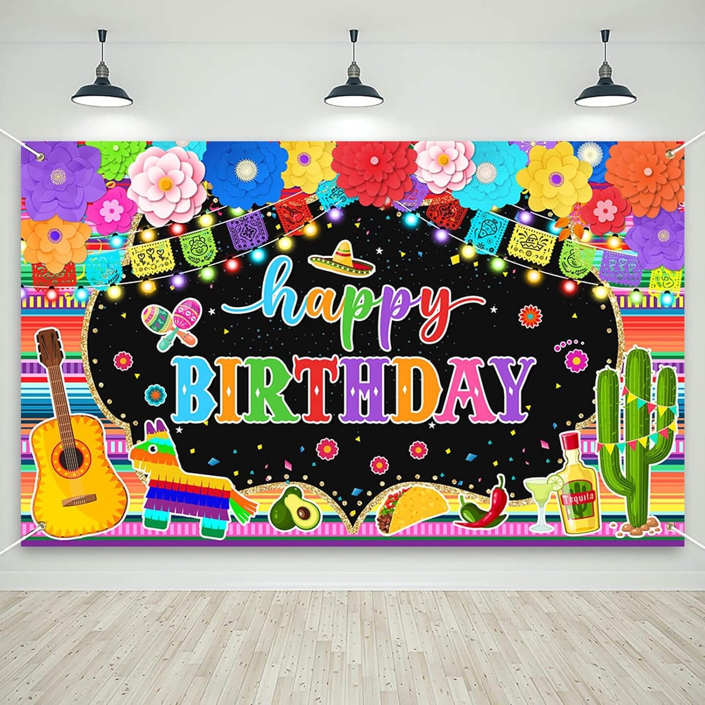 Cinco de Mayo Fiesta Birthday Banner – Mexican Party Backdrop & Photo Booth Decor, 70.8 x 43.3 in, Yellow