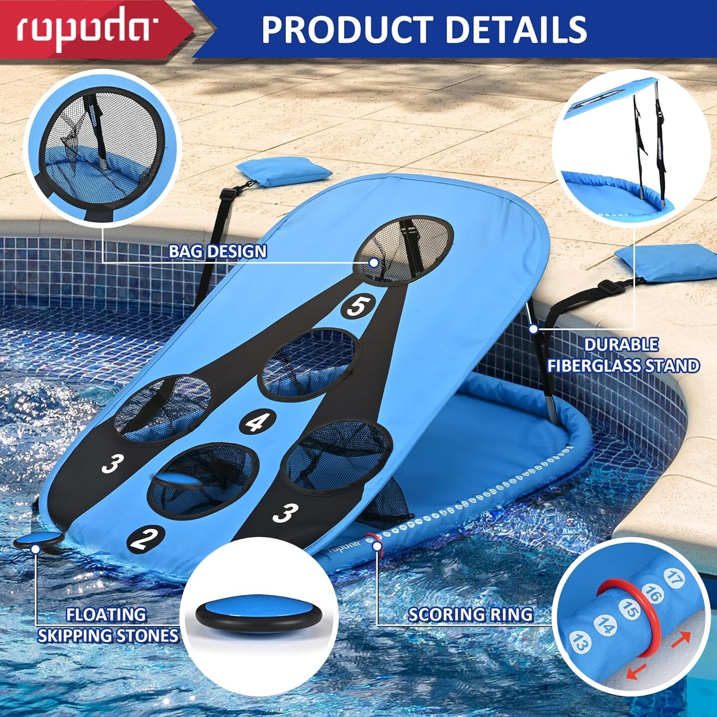 Pool Cornhole Board Set, 3ft x 2ft Corn Hole Games for Adults, Cornhole Set Floating, Pool Games for Adults, Water and Land Dual-Purpose, Easy Setup, Beach Toys for Family, Beach/Lawn Toys