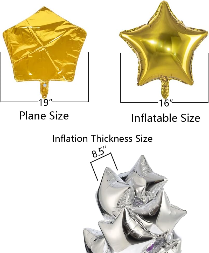 Black Gold Big Balloons Star Foil Mylar Helium Balloons for Party Decorations, Pack of 20