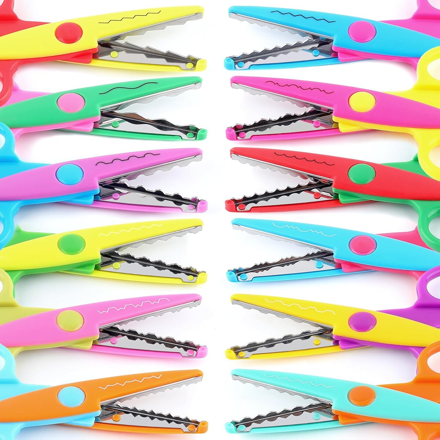 12-Pack Kids Safety Scissors – 5-Inch Blunt Tip with Colorful Zig Zag Decorative Edges, Assorted Patterns for School, Classroom, Art Crafts, Scrapbooking, and DIY Projects