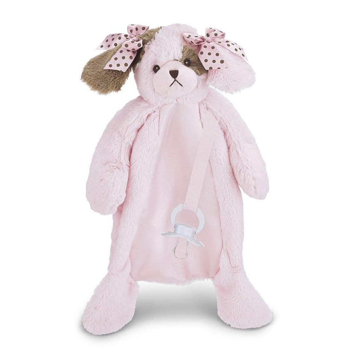 Bearington Baby Wiggles Pacifier Pet, Pink Puppy Plush Stuffed Animal Lovie and Paci Holder, 15&#x22;