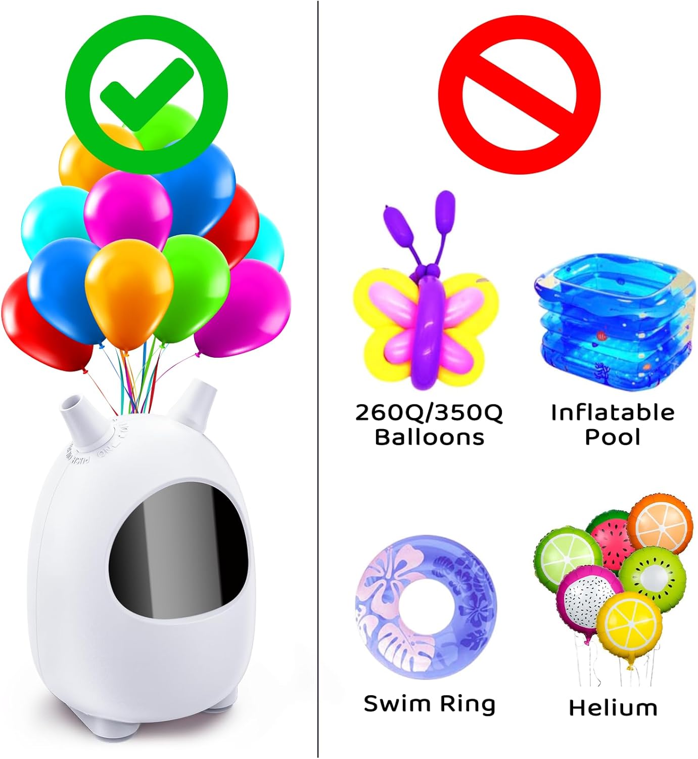 Electric Balloon Pump, Portable Dual Nozzle Electric Balloon Blower Pump, Electric Balloon Inflator for Decoration (110V 600W) (White)