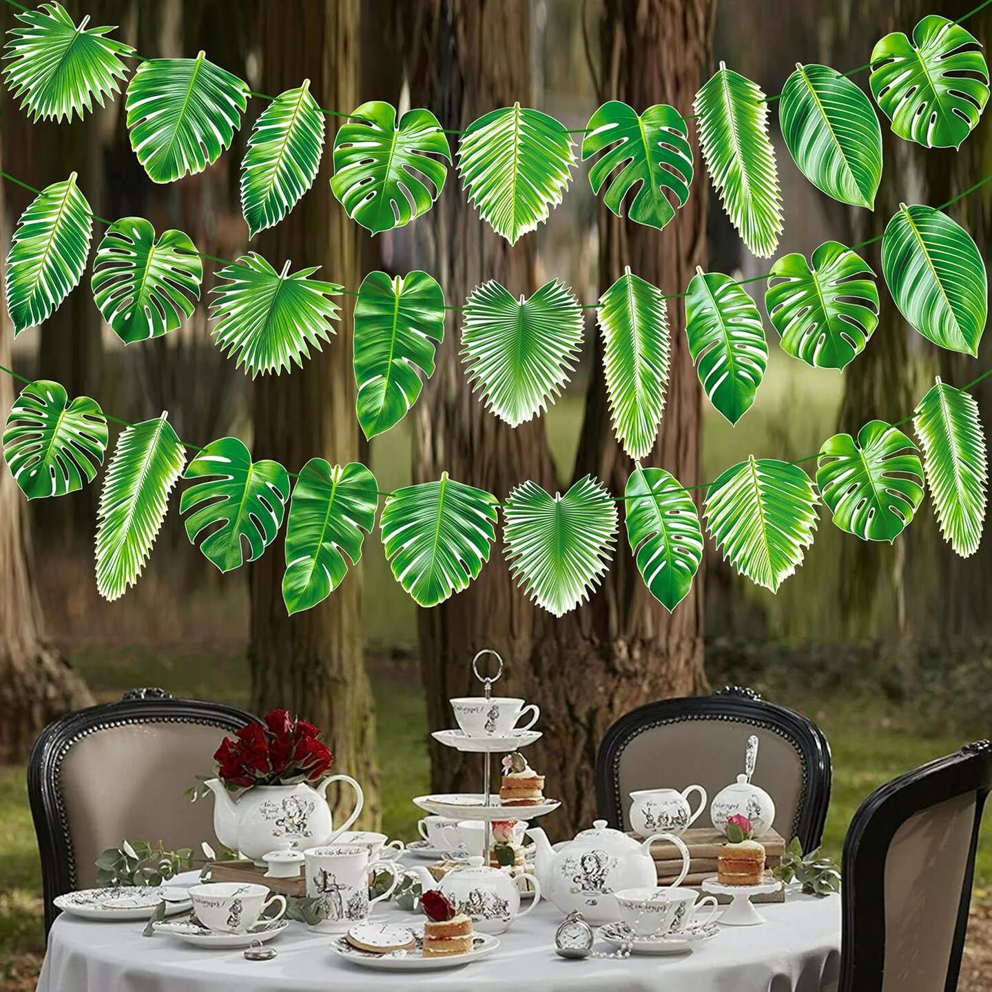 Tropical Party Banners & Palm Leaf Garlands – Green Hawaiian Luau Party Decorations, Jungle-Themed Banners for Summer Parties, Baby Showers & Summer Events