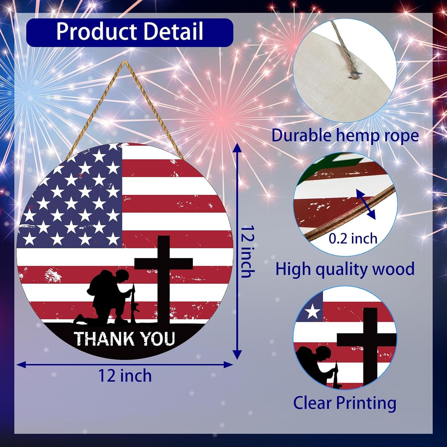 Memorial Day Decorations American Soldier Thank You Hanging Sign Memorial Day Wreath Patriotic Wreath Wooden Wall Decor